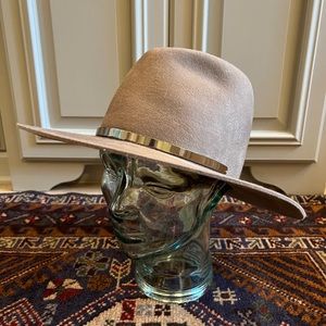 Janessa Leone Tan Wool Hat with Silver Detail - Size Medium